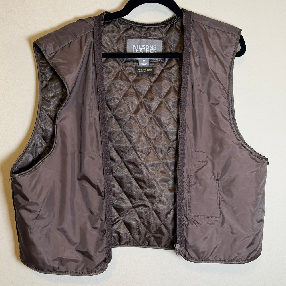 Wilsons Leather Men M Brown Quilted Thinsulate Jacket Vest Zip Out Liner Vintage